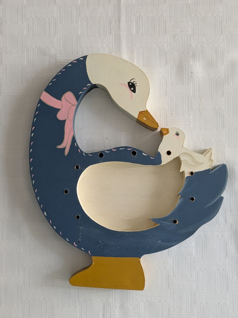 Vintage 1980s Country Farmhouse Hand-Painted Wooden Goose & Baby Peg Rack